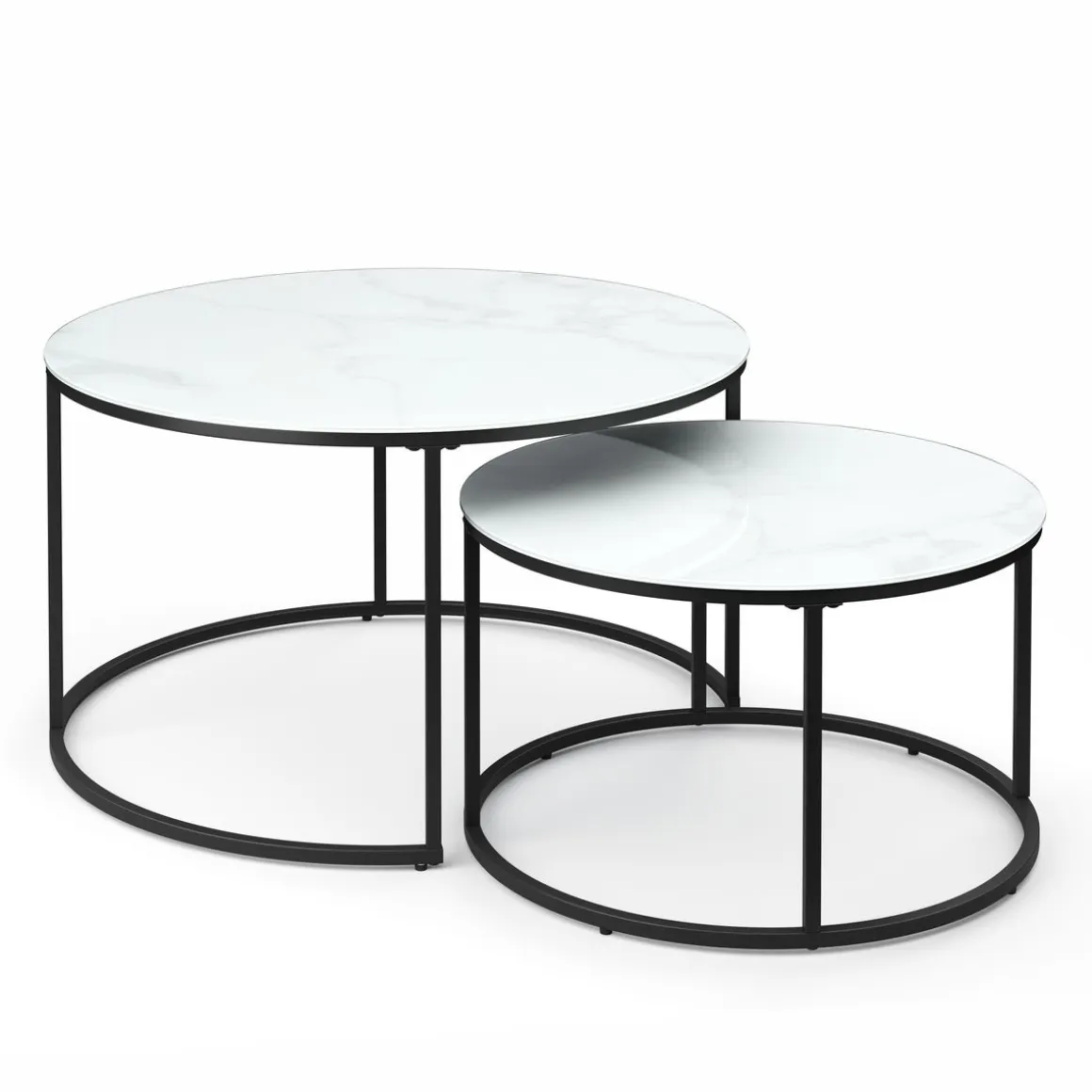 Beistelltisch Glas AMAYA rund 2-teilig weiss/schwarz