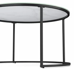 Beistelltisch Glas AMAYA rund 2-teilig weiss/schwarz