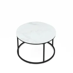 Beistelltisch Glas AMAYA rund 2-teilig weiss/schwarz