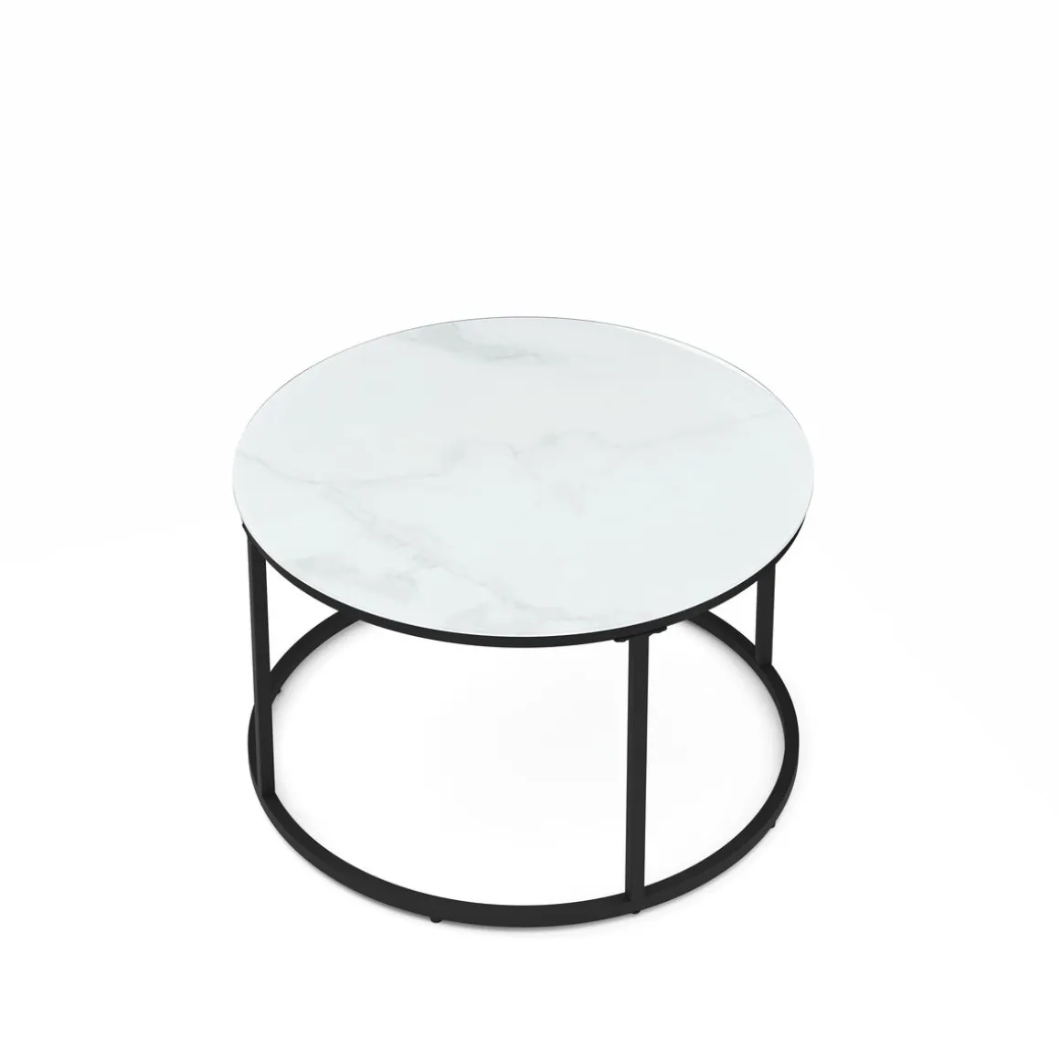 Beistelltisch Glas AMAYA rund 2-teilig weiss/schwarz