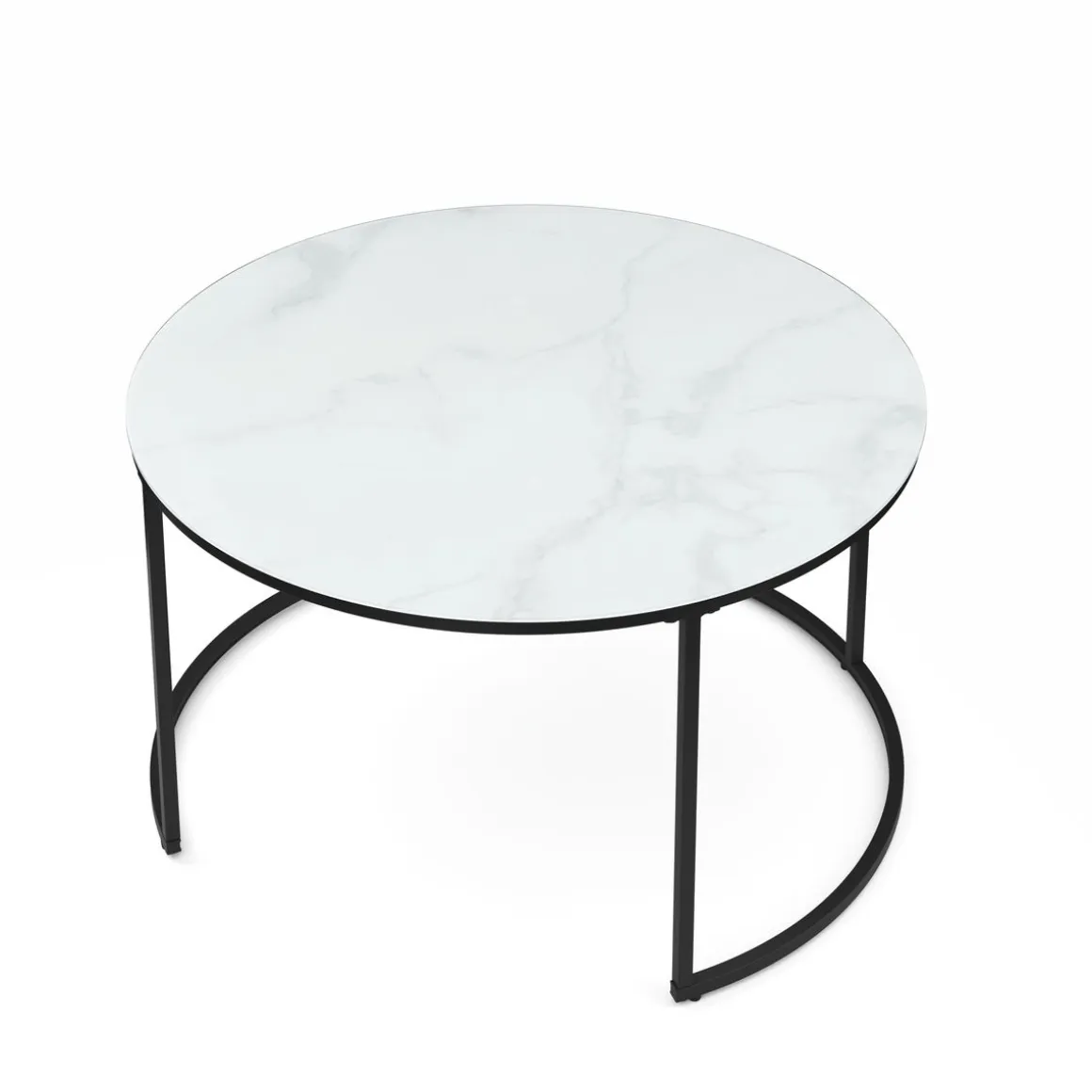 Beistelltisch Glas AMAYA rund 2-teilig weiss/schwarz