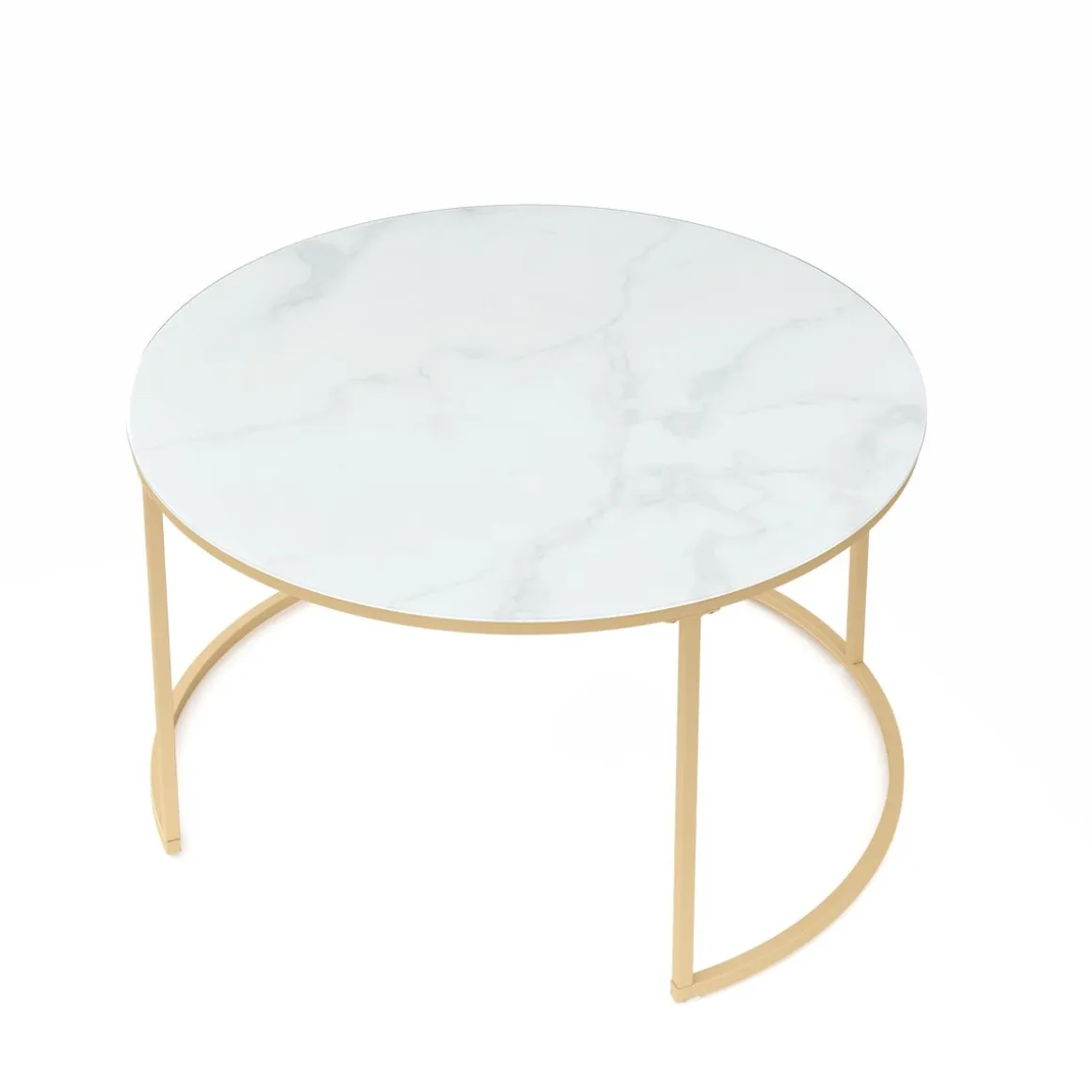 Beistelltisch Glas AMAYA rund 2-teilig weiss/gold