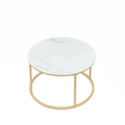 Beistelltisch Glas AMAYA rund 2-teilig weiss/gold