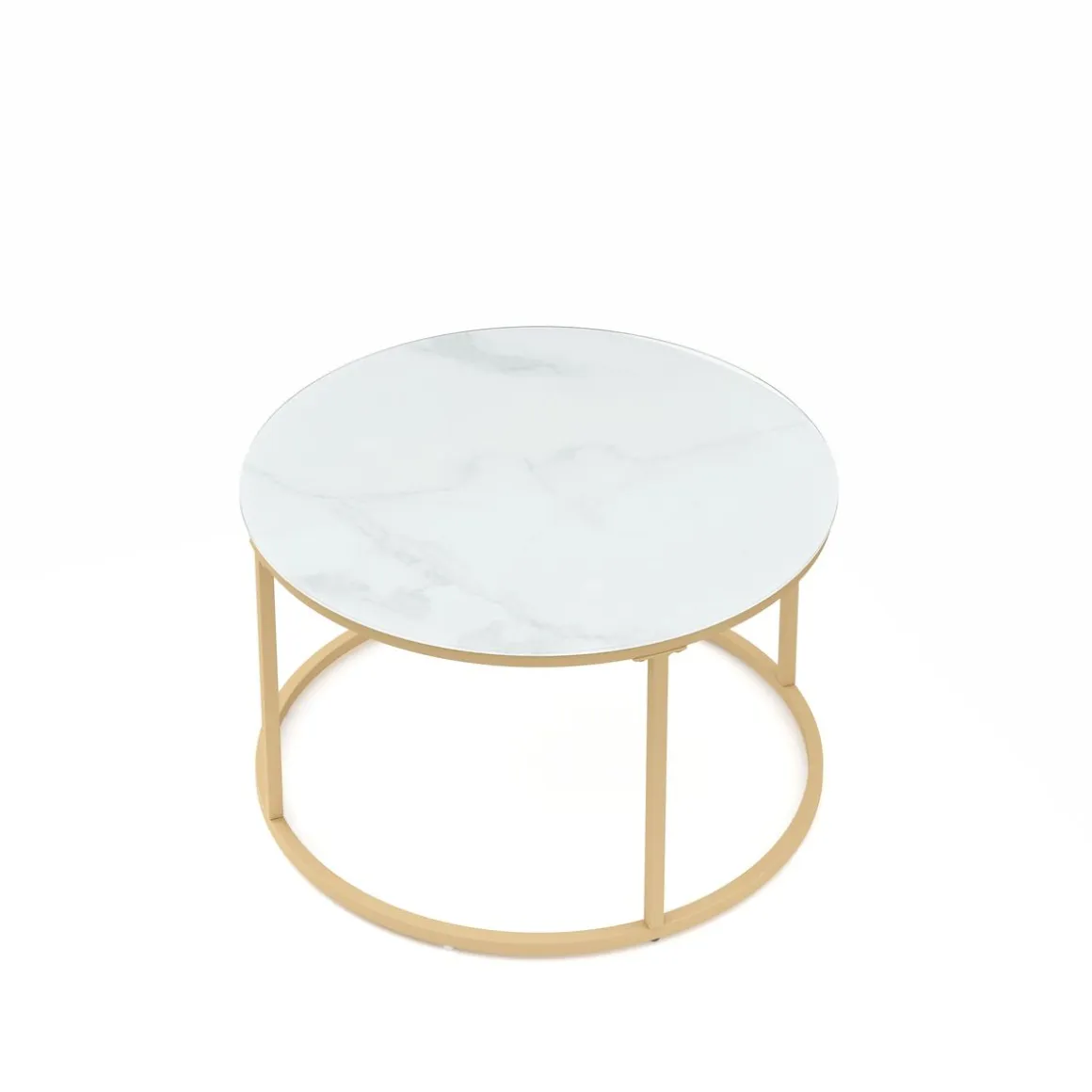 Beistelltisch Glas AMAYA rund 2-teilig weiss/gold