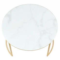 Beistelltisch Glas AMAYA rund 2-teilig weiss/gold