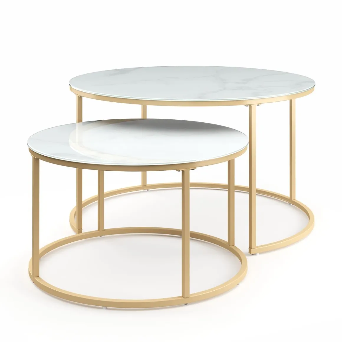 Beistelltisch Glas AMAYA rund 2-teilig weiss/gold