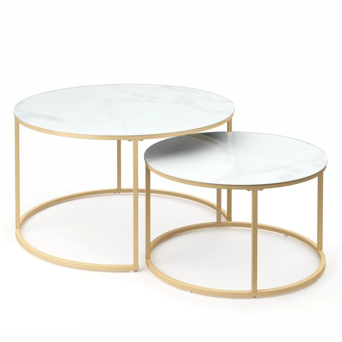 Beistelltisch Glas AMAYA rund 2-teilig weiss/gold