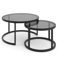 Beistelltisch Glas MARCEL rund 2-teilig schwarz