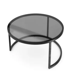 Beistelltisch Glas MARCEL rund 2-teilig schwarz