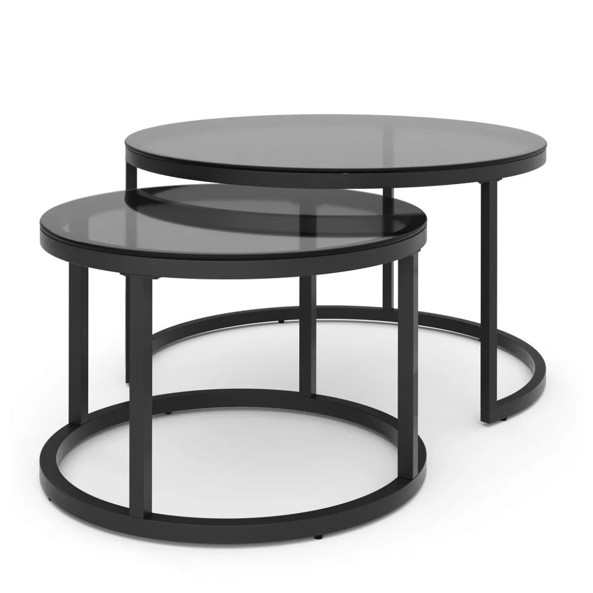 Beistelltisch Glas MARCEL rund 2-teilig schwarz