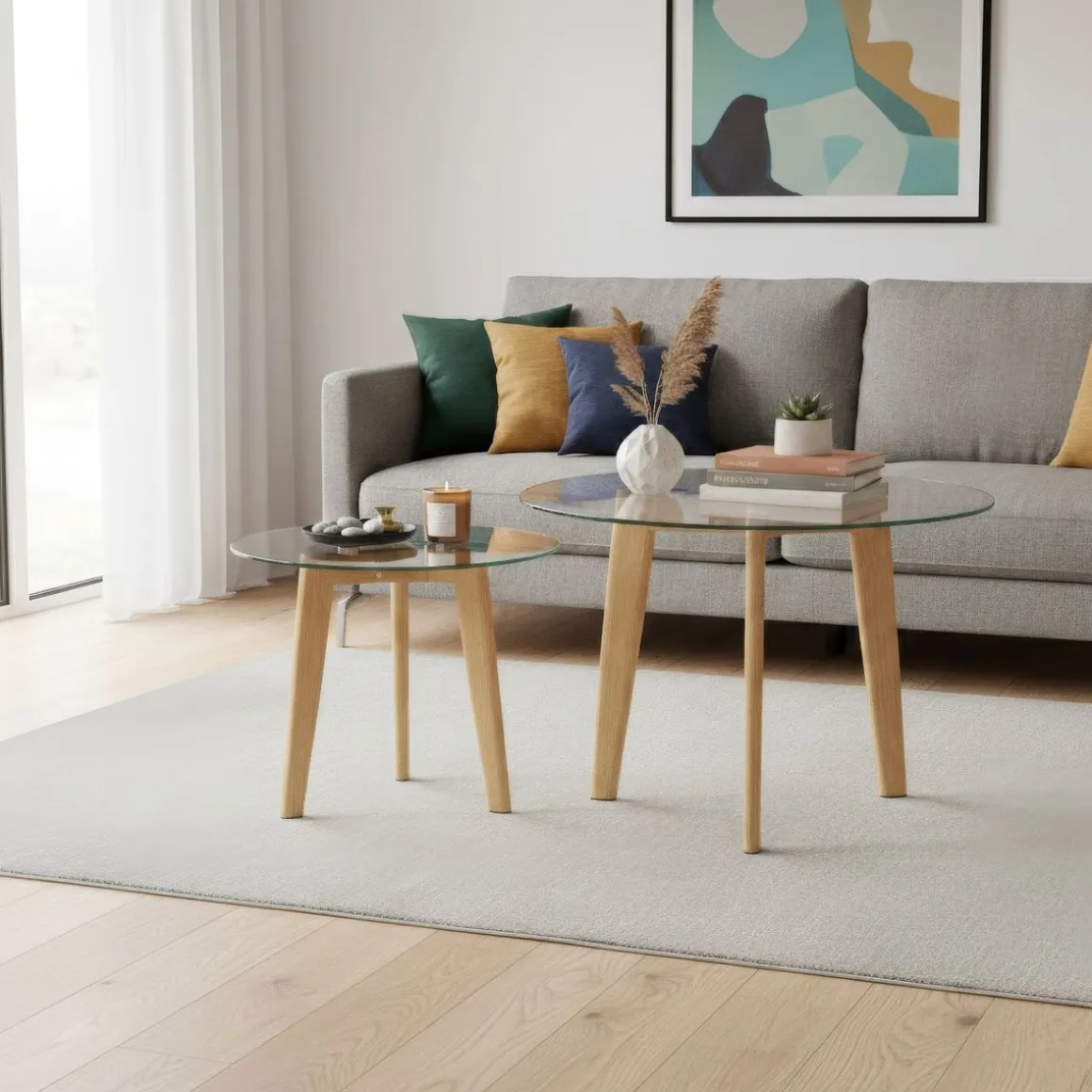 Beistelltisch Glas SERAPHINA rund 2-teilig braun