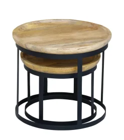 Beistelltisch Holz HATHAWAY rund 2-teilig natur/schwarz
