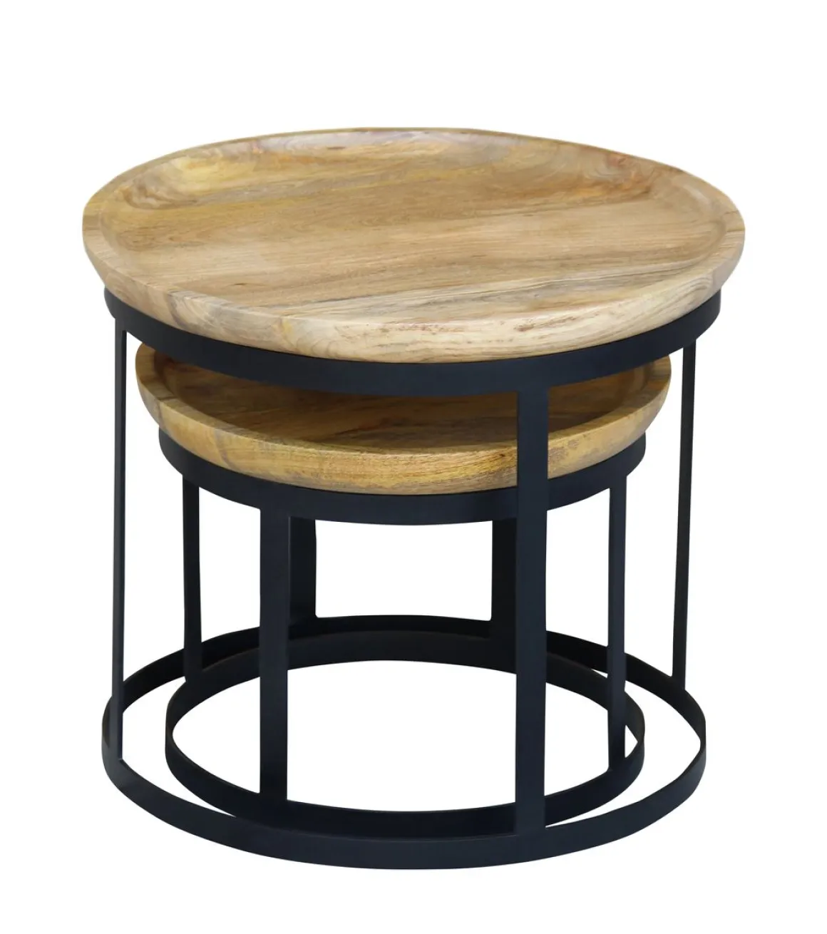 Beistelltisch Holz HATHAWAY rund 2-teilig natur/schwarz