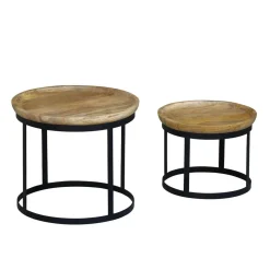 Beistelltisch Holz HATHAWAY rund 2-teilig natur/schwarz