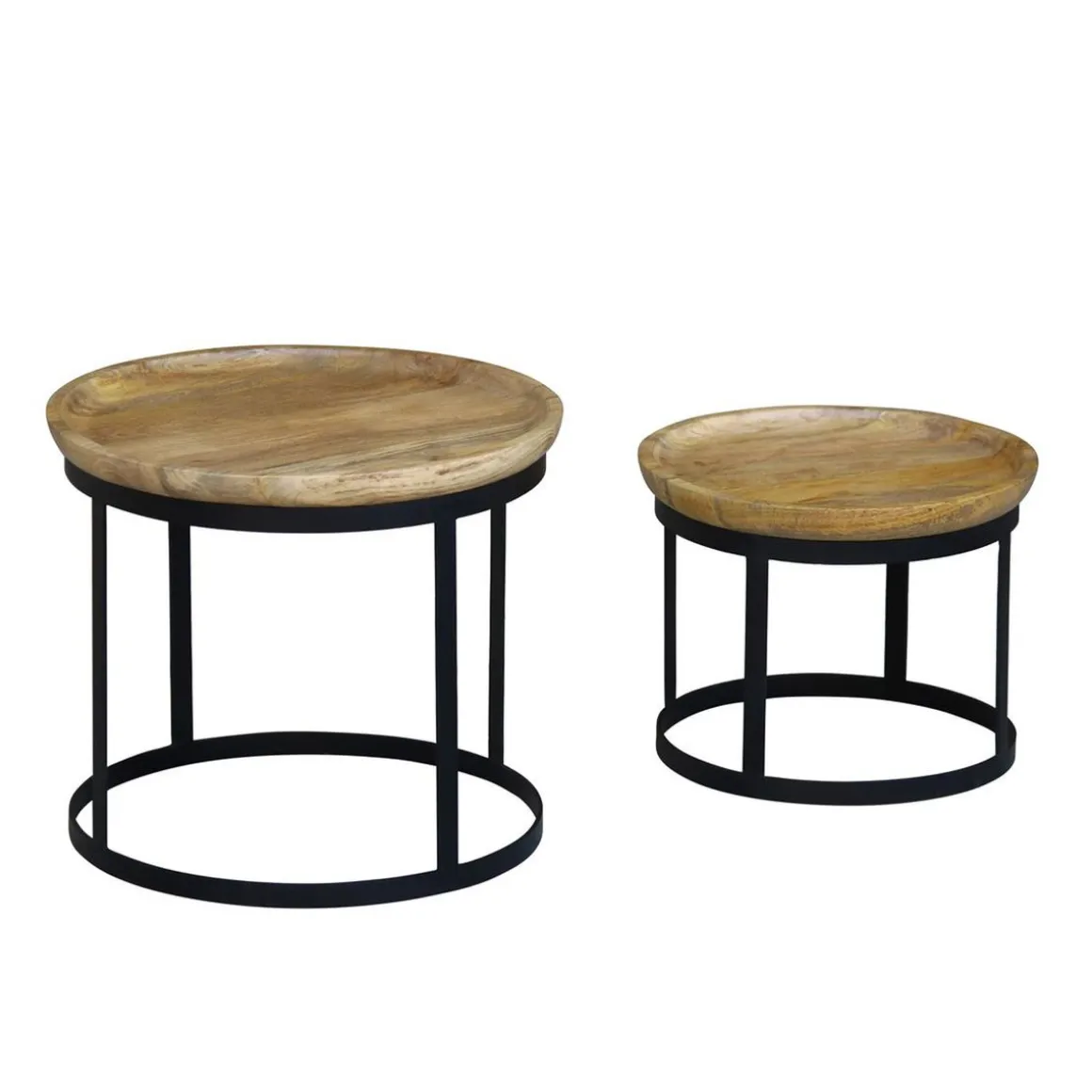 Beistelltisch Holz HATHAWAY rund 2-teilig natur/schwarz