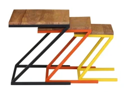 Beistelltisch Holz PIRMIN 3-teilig natur/bunt