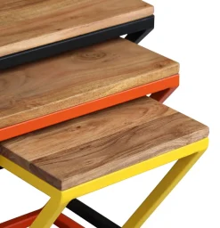 Beistelltisch Holz PIRMIN 3-teilig natur/bunt