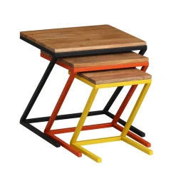 Beistelltisch Holz PIRMIN 3-teilig natur/bunt