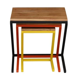 Beistelltisch Holz PIRMIN 3-teilig natur/bunt