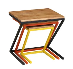 Beistelltisch Holz PIRMIN 3-teilig natur/bunt