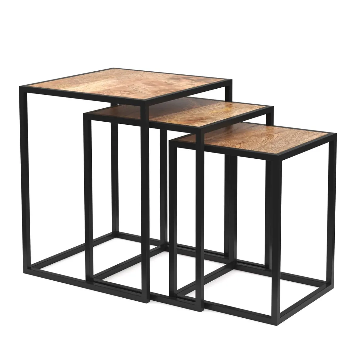 Beistelltisch Holz TIMO 3-teilig natur/schwarz