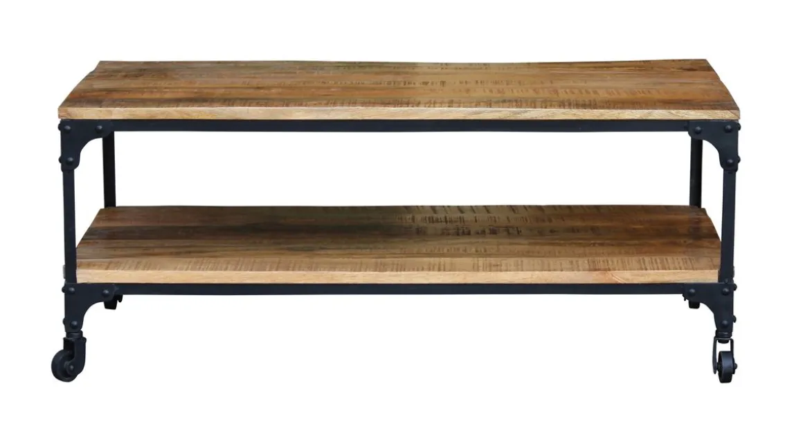 Beistelltisch Holz Vintage BULLOCK mit Rollen 100 x 55 x 40 cm