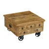 Beistelltisch Holz Vintage PITT mit Rollen 70 x 70 x 40 cm