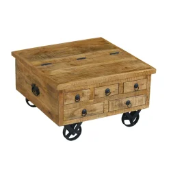 Beistelltisch Holz Vintage PITT mit Rollen 70 x 70 x 40 cm