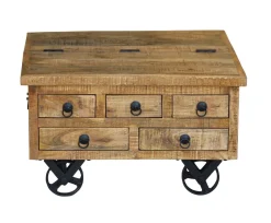 Beistelltisch Holz Vintage PITT mit Rollen 70 x 70 x 40 cm
