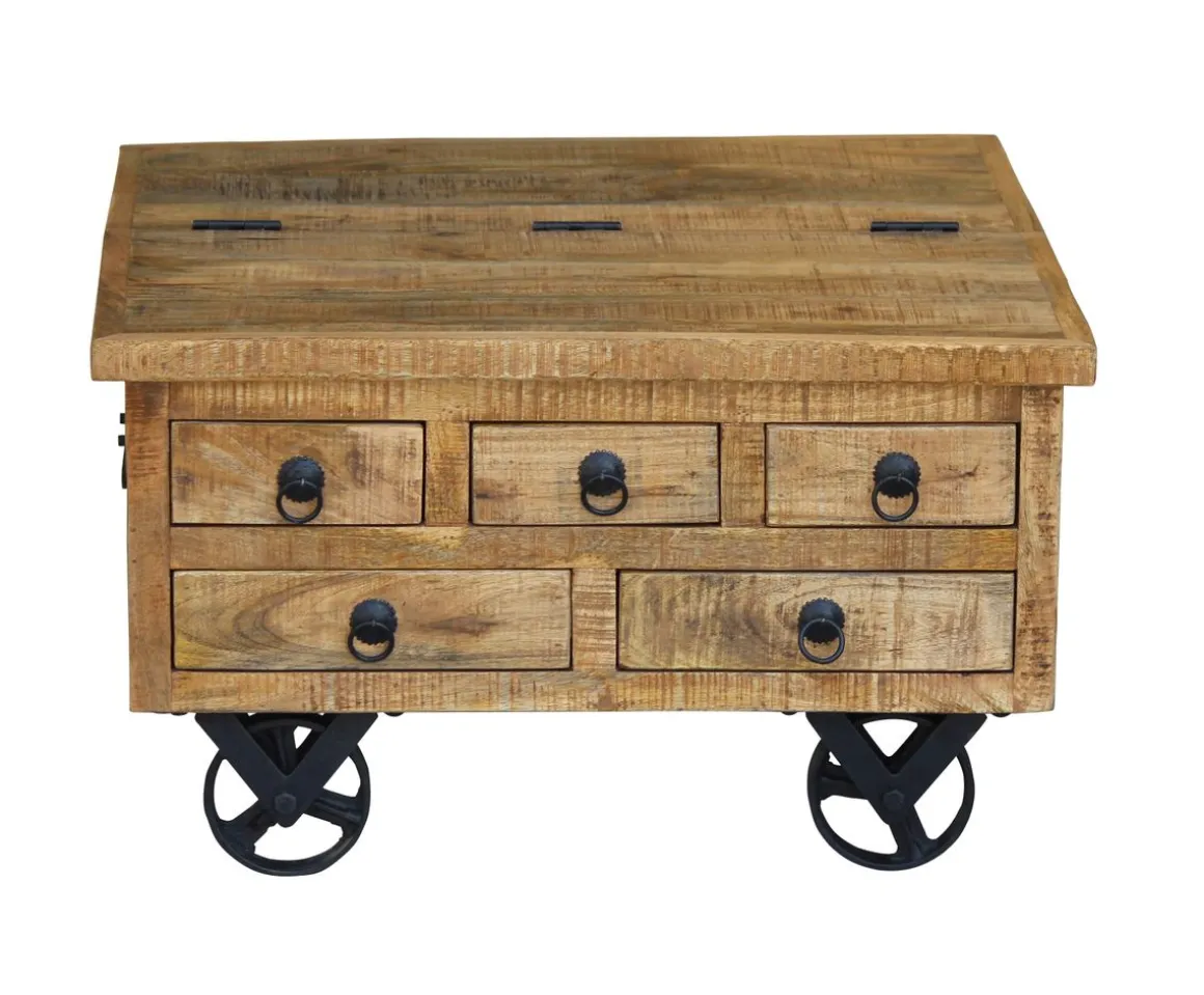 Beistelltisch Holz Vintage PITT mit Rollen 70 x 70 x 40 cm