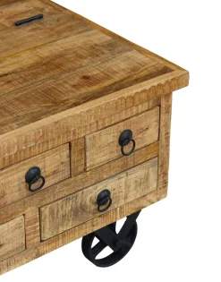 Beistelltisch Holz Vintage PITT mit Rollen 70 x 70 x 40 cm