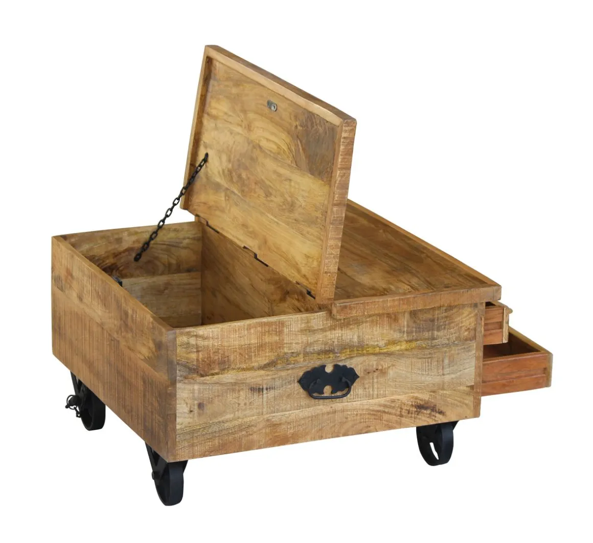Beistelltisch Holz Vintage PITT mit Rollen 70 x 70 x 40 cm