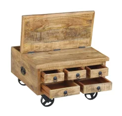 Beistelltisch Holz Vintage PITT mit Rollen 70 x 70 x 40 cm