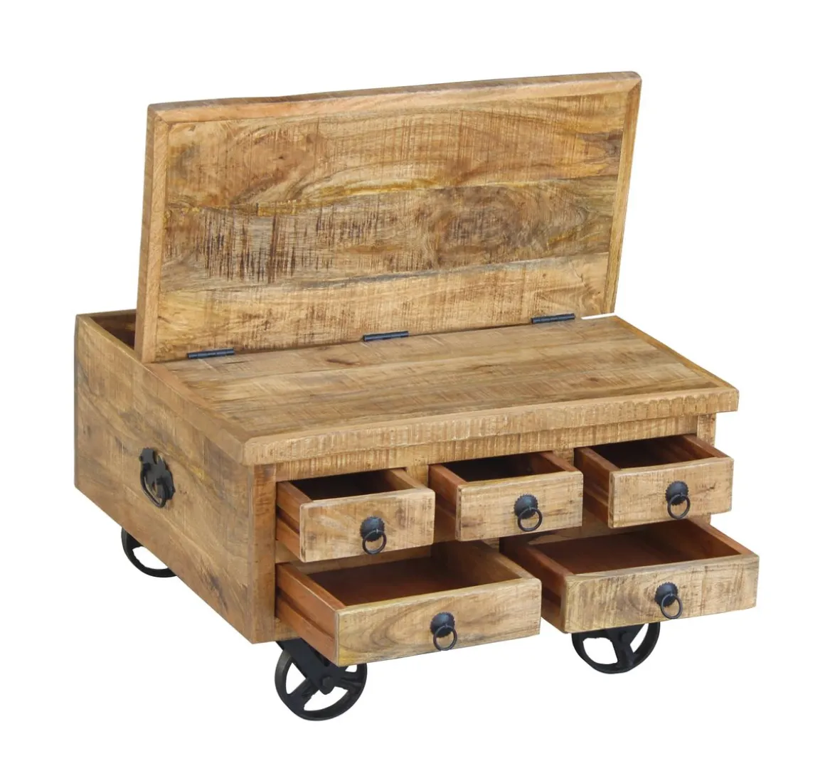 Beistelltisch Holz Vintage PITT mit Rollen 70 x 70 x 40 cm