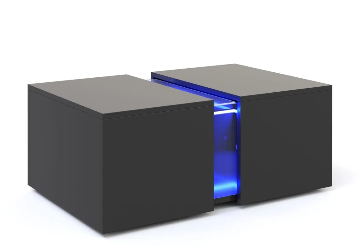 Beistelltisch LED RENA mit Stauraum 77 x 50 x 32 cm schwarz