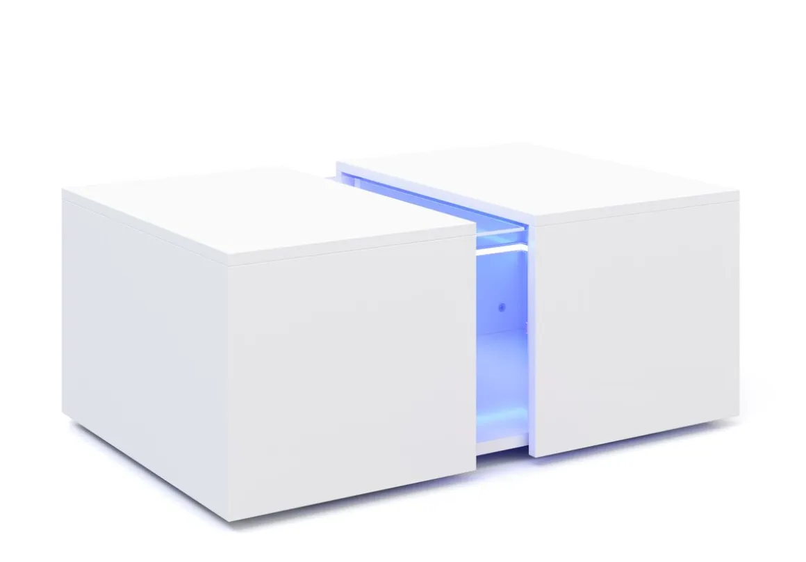 Beistelltisch LED RENA mit Stauraum 77 x 50 x 32 cm weiss