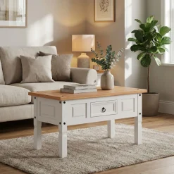 Beistelltisch MORELIA 95 x 55 x 50 cm weiss/natur