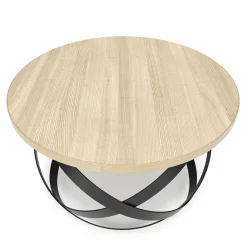 Beistelltisch RATEBEL rund 70 x 40 cm hellbraun/schwarz
