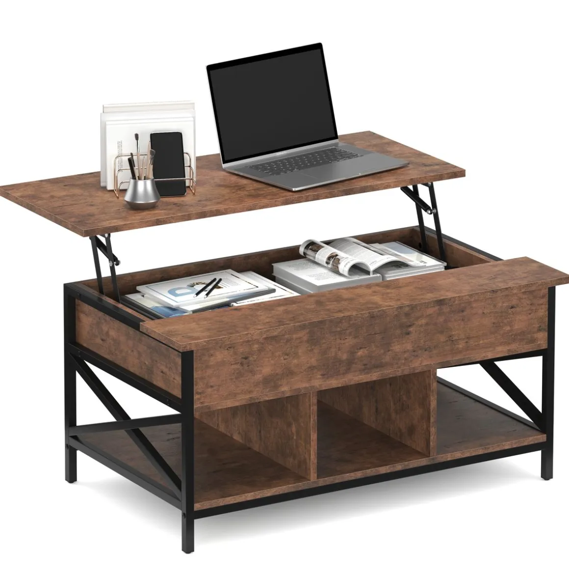 Beistelltisch Vintage BONITA mit Stauraum 100 x 60 x 48 - 62 cm