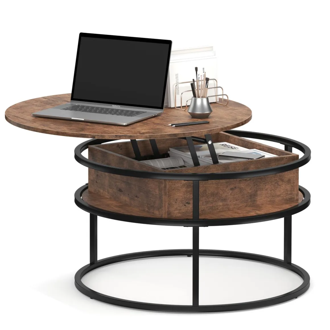 Beistelltisch Vintage BONITA rund mit Stauraum 80 x 47 - 62 cm