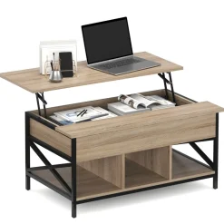 Beistelltisch WOODORA mit Stauraum 100 x 60 x 48 - 62 cm braun