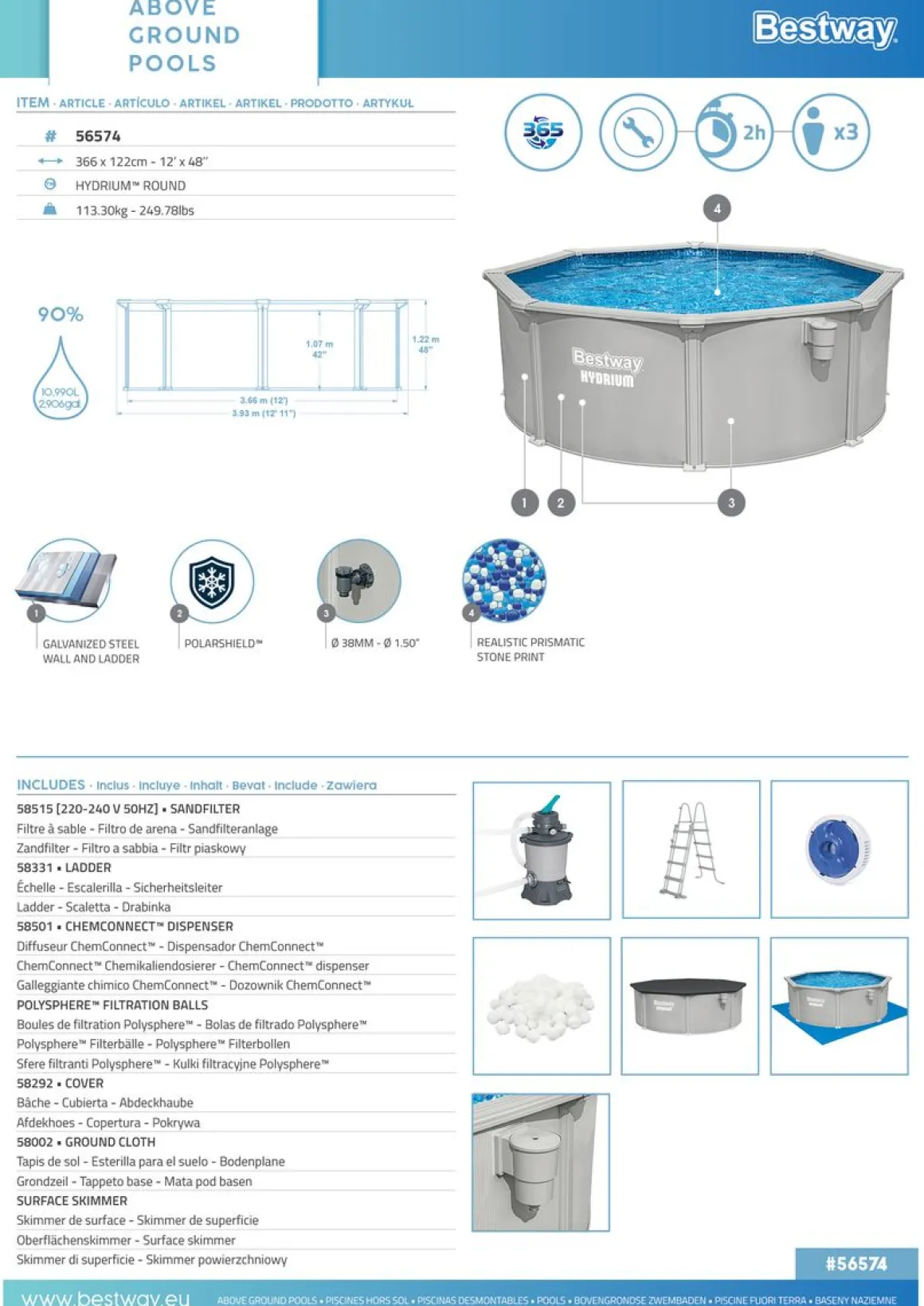 Bestway Pool Hydrium Komplett-Set 366 x 122 cm