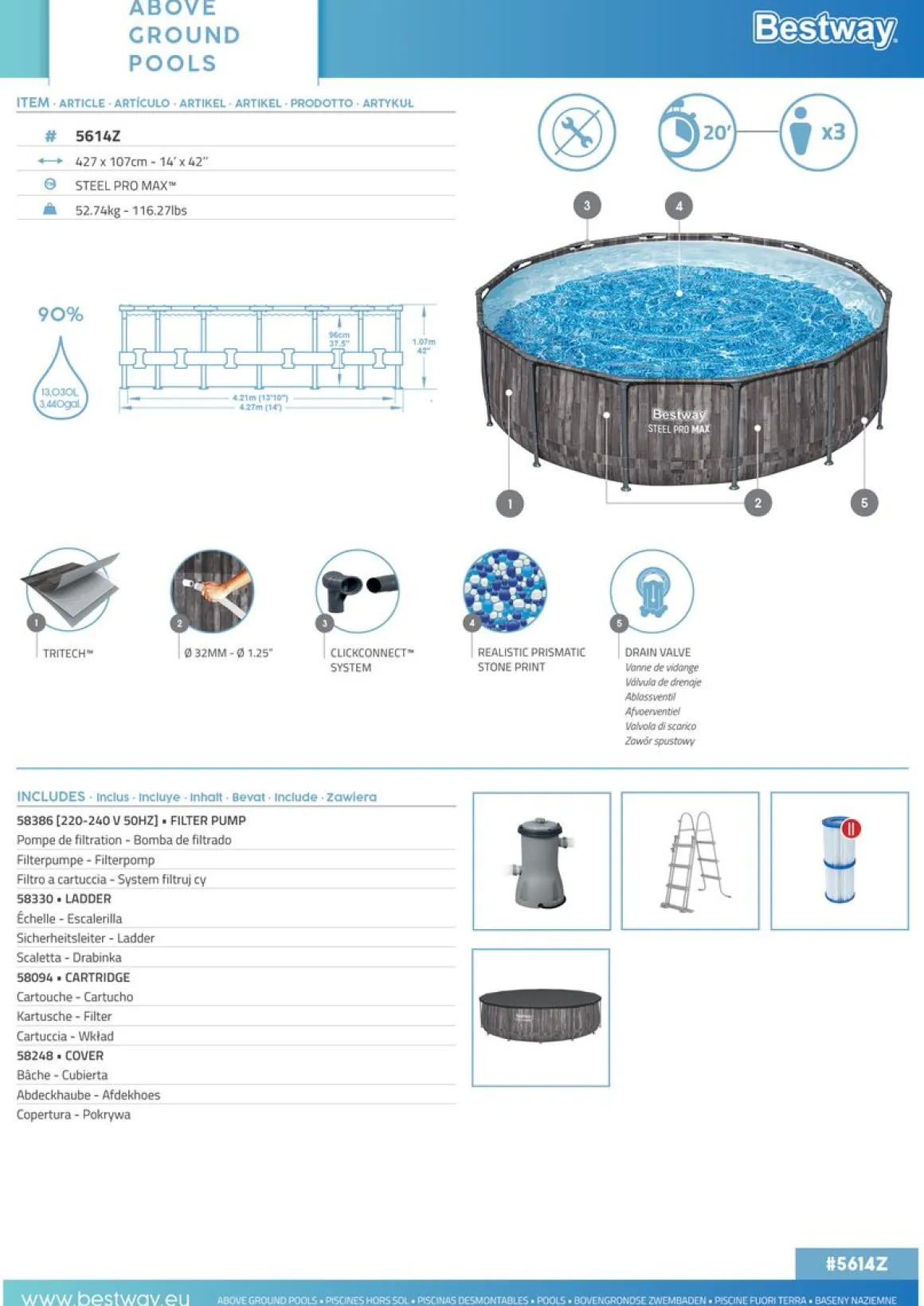 Bestway Pool Komplett-Set Holz-Optik 427 x 107 cm