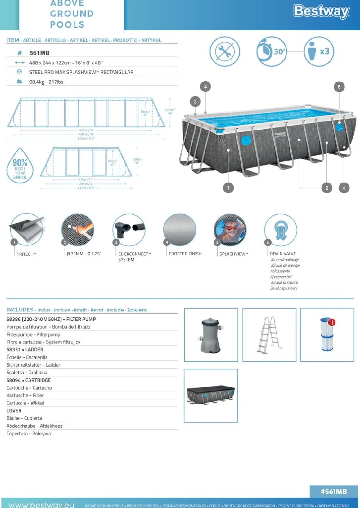Bestway Pool Komplett-Set Splashview Rattan-Optik 488 x 244 x 122 cm