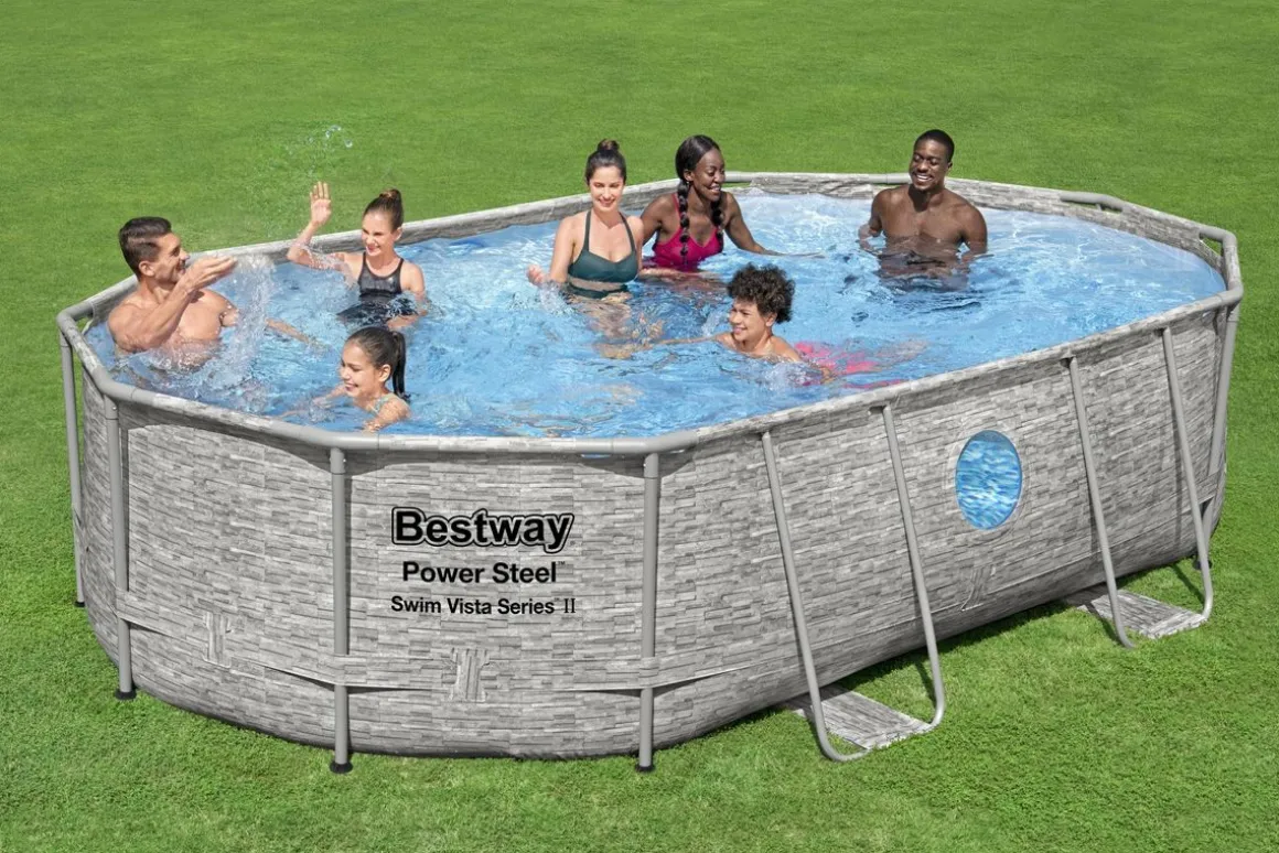 Bestway Pool Komplett-Set Steinwand-Optik 488 x 305 x 107 cm