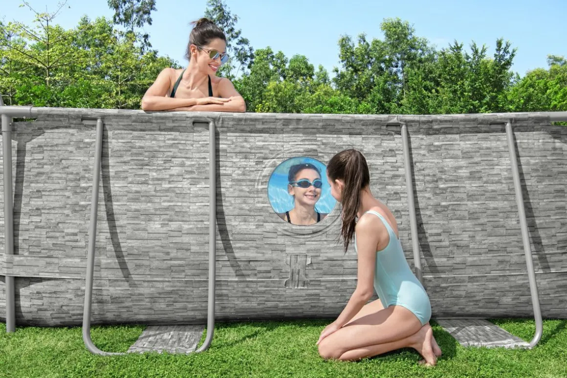 Bestway Pool Komplett-Set Steinwand-Optik 488 x 305 x 107 cm