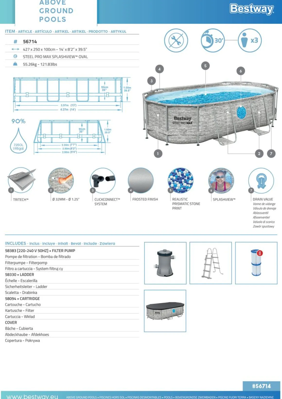Bestway Pool Komplett-Set 427 x 250 x 100 cm