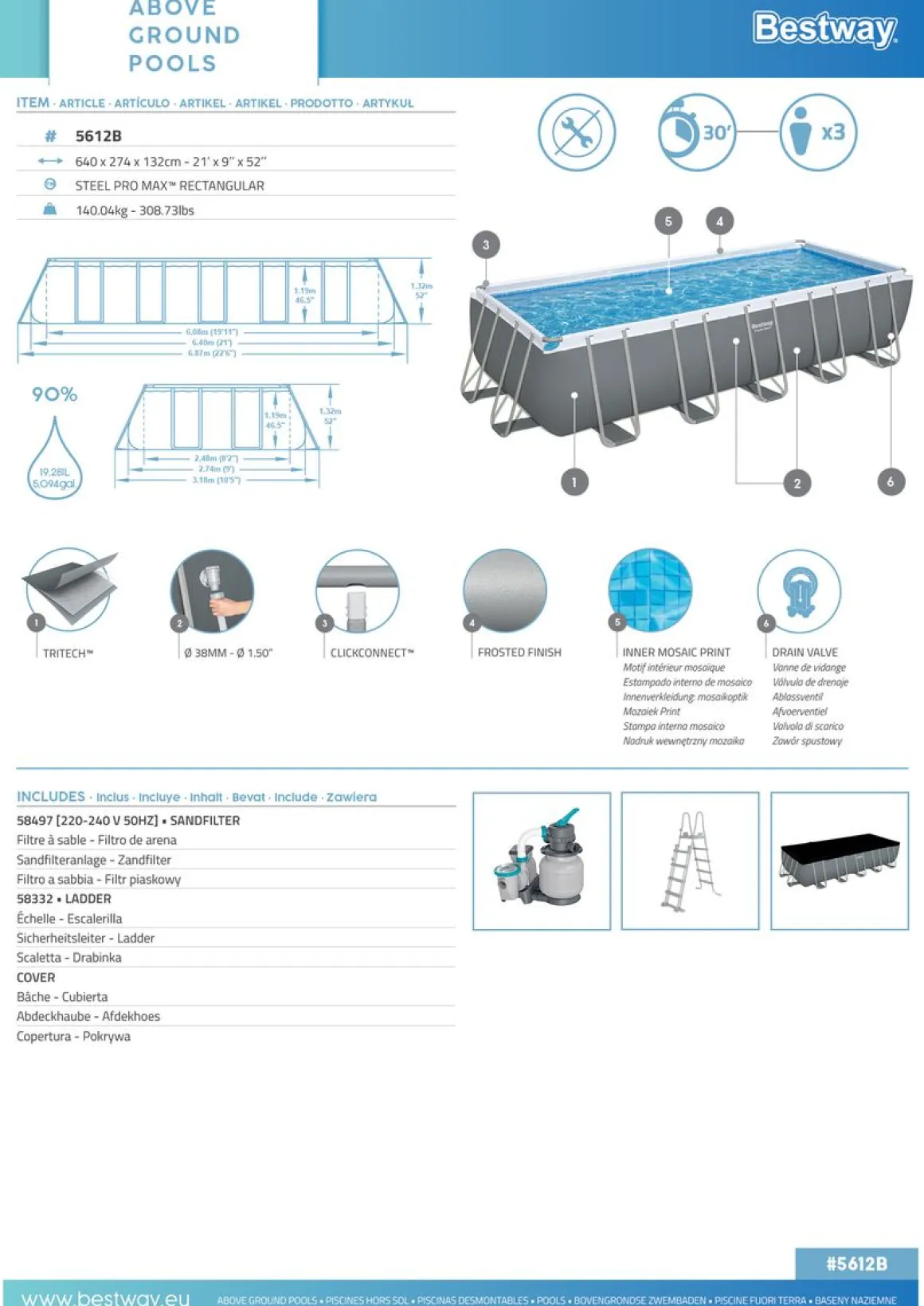 Bestway Pool Komplett-Set 640 x 274 x 132 cm