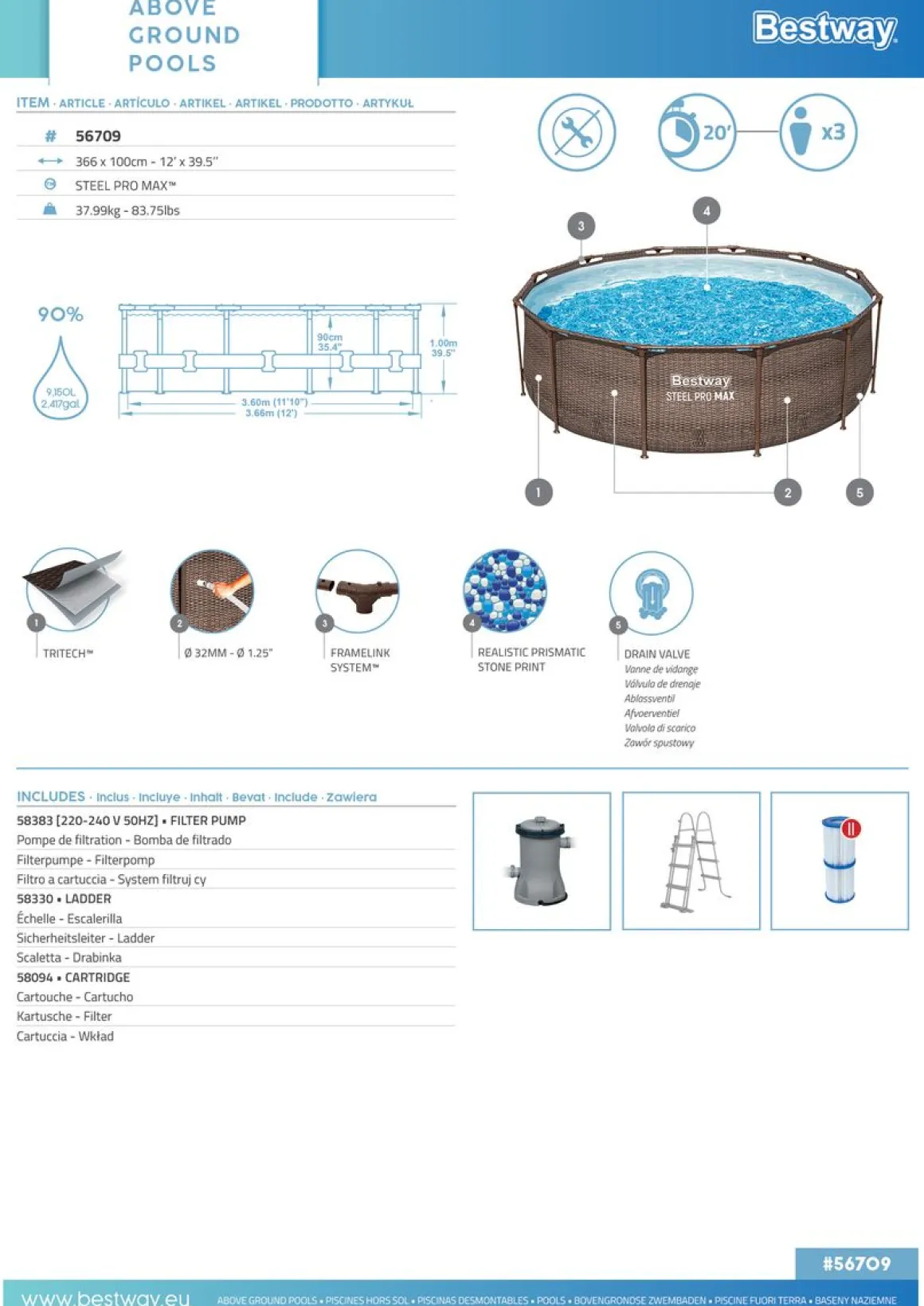 Bestway Pool Set Rattan-Optik 366 x 100 cm