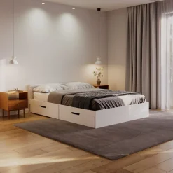 Bett Holz BELLA mit Stauraum und Schubladen 140 x 200 cm weiss